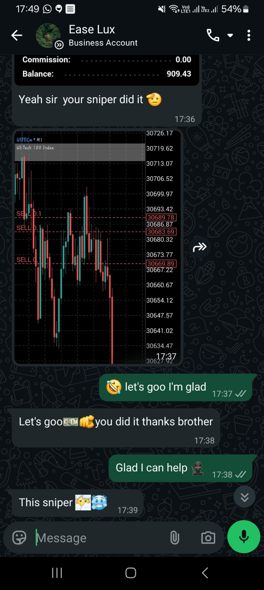 Member thanking NewtonFX after a winning sniper entry